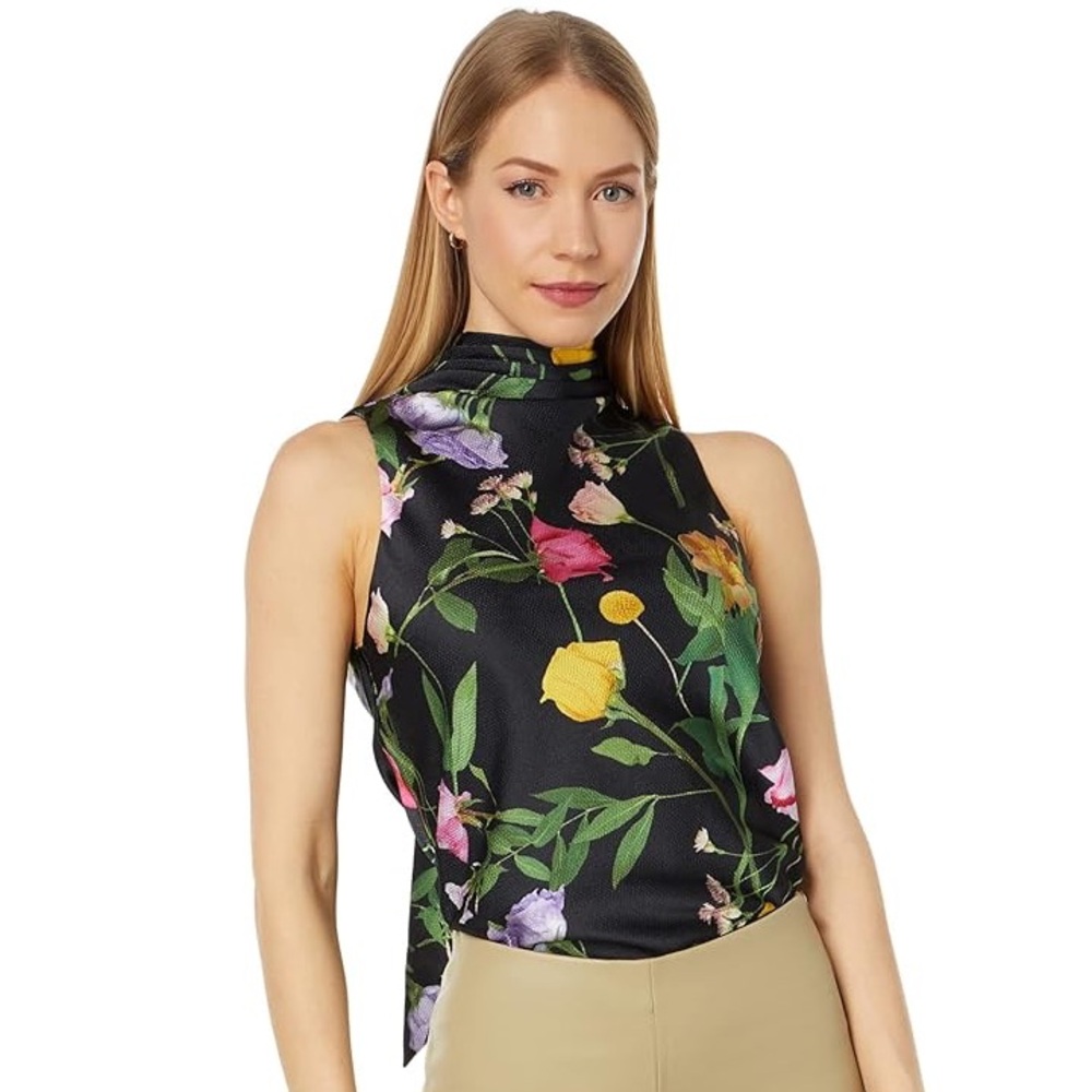 NWT Ted Baker London raeven cowl neck black floral sleeveless top. Size 2 medium - Picture 5 of 8